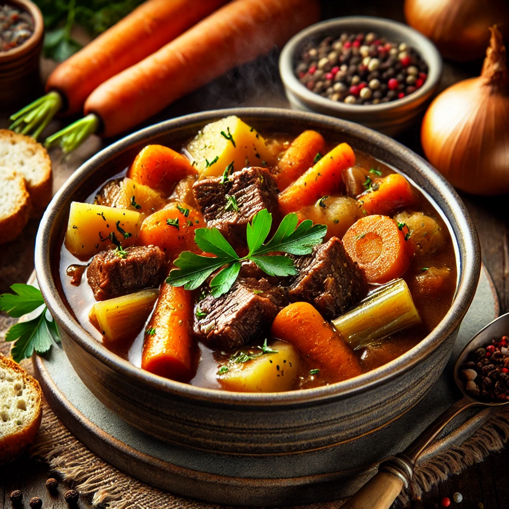 beef stew, hearty stew, classic beef stew, comfort food, savory stew, tender beef, rich broth, rustic bowl, warm meal, winter recipe, beef and vegetable stew, slow-cooked beef, homemade stew, cozy dinner, rustic recipe, wholesome food, beef stew recipe, hearty meal, beef chuck stew, stew with carrots, potatoes in stew, stew garnished with parsley, comfort dinner, slow-cooked recipe, one-pot meal, traditional beef stew, family dinner, beef stew with crusty bread, flavorful broth, hearty beef dish.