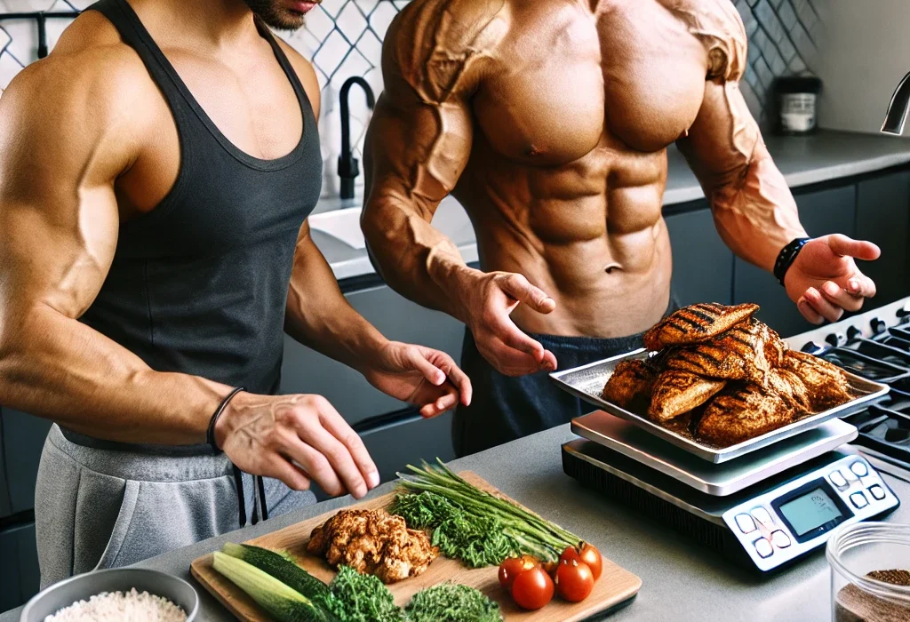 male bodybuilder, female bodybuilder, fitness, meal preparation, healthy eating, digital kitchen scale, teamwork, athletic wear, grilled chicken, vegetables, rice, protein powder, modern kitchen, fitness lifestyle, discipline, nutrition, meal planning, sports bra, tank top, fitness couple, healthy living, muscle building, fitness goals, balanced diet, clean eating, food weighing, fitness dedication, cooking together, healthy habits, gym enthusiasts, fitness motivation. male bodybuilder, female bodybuilder, fitness, meal preparation, healthy eating, digital kitchen scale, teamwork, athletic wear, grilled chicken, vegetables, rice, protein powder, modern kitchen, fitness lifestyle, discipline, nutrition, meal planning, sports bra, tank top, fitness couple, healthy living, muscle building, fitness goals, balanced diet, clean eating, food weighing, fitness dedication, cooking together, healthy habits, gym enthusiasts, fitness motivation.