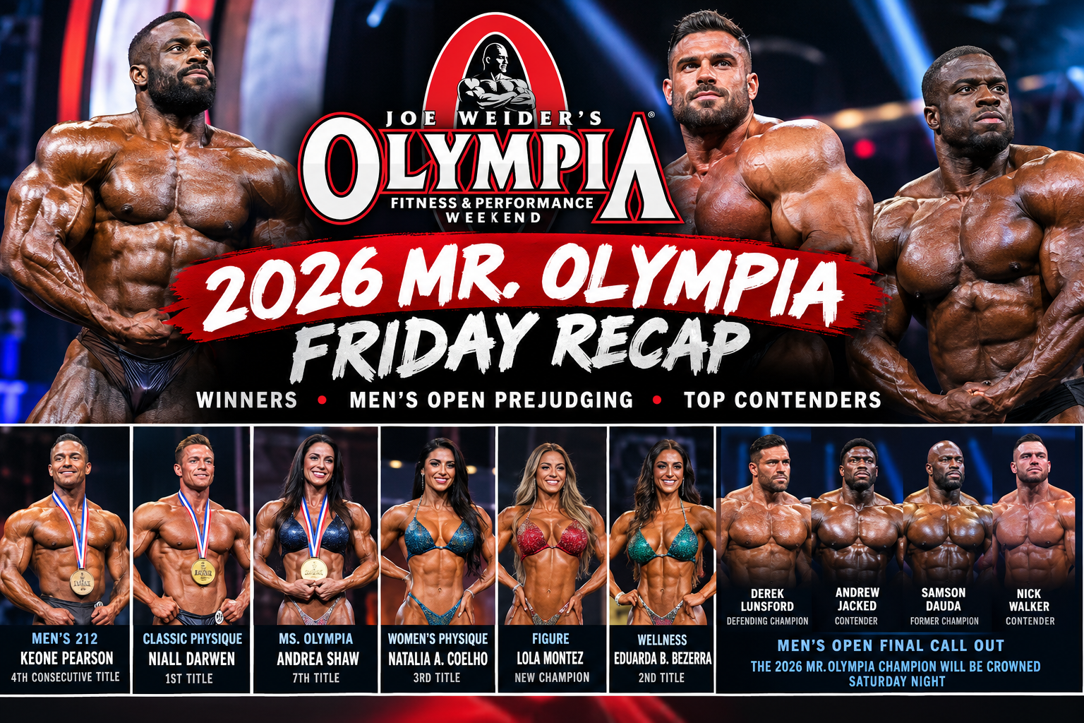 Mr. Olympia, 2026 Mr. Olympia, bodybuilding, IFBB, Derek Lunsford, Andrew Jacked, Samson Dauda, Nick Walker, Olympia 2026, Men’s Open, bodybuilding competition, Olympia results, bodybuilding news, Las Vegas bodybuilding, Sandow Trophy Mr. Olympia, 2026 Mr. Olympia, bodybuilding, IFBB, Derek Lunsford, Andrew Jacked, Samson Dauda, Nick Walker, Olympia 2026, Men’s Open, bodybuilding competition, Olympia results, bodybuilding news, Las Vegas bodybuilding, Sandow Trophy